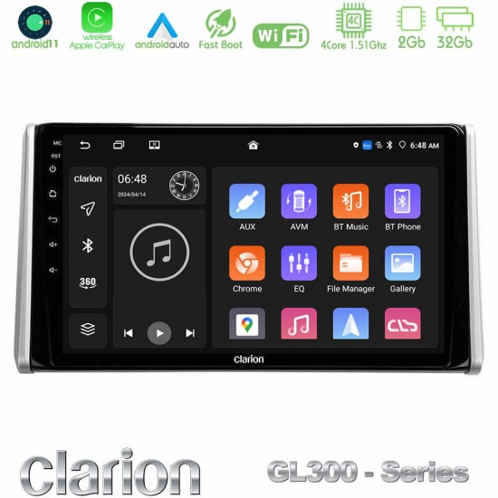 Clarion GL300 Series 4Core Android11 2+32GB Toyota RAV4 2019-2023 Navigation Multimedia Tablet 10" Με Carplay & Android Auto