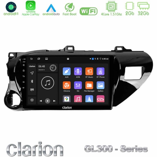 Clarion GL300 Series 4Core Android11 2+32GB Toyota Hilux 2017-2021 Navigation Multimedia Tablet 10" Με Carplay & Android Auto