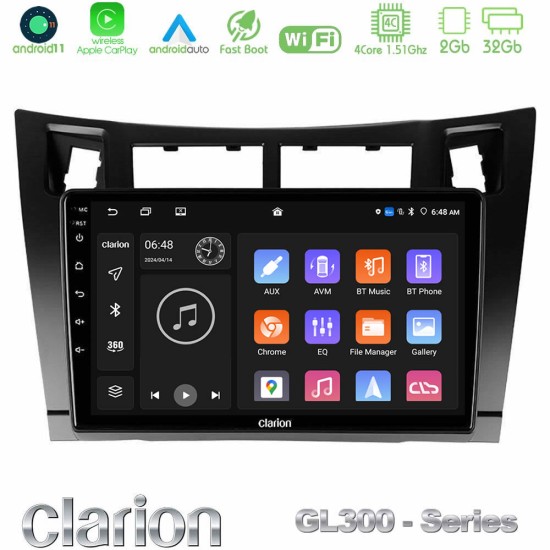Clarion GL300 Series 4Core Android11 2+32GB Toyota Yaris Navigation Multimedia Tablet 9" (Μαύρο Χρώμα) Με Carplay & Android Auto