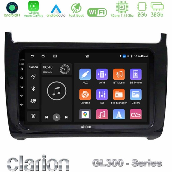 Clarion GL300 Series 4Core Android11 2+32GB Vw Polo 2009-2014 Navigation Multimedia Tablet 9" Με Carplay & Android Auto Clarion GL300 Series 4Core Android11 2+32GB Vw Polo 2009-2014 Navigation Multimedia Tablet 9" Με Carplay & Android Auto