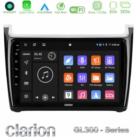 Clarion GL300 Series 4Core Android11 2+32GB Vw Polo 2014-2017 Navigation Multimedia Tablet 9" Με Carplay & Android Auto Clarion GL300 Series 4Core Android11 2+32GB Vw Polo 2014-2017 Navigation Multimedia Tablet 9" Με Carplay & Android Auto
