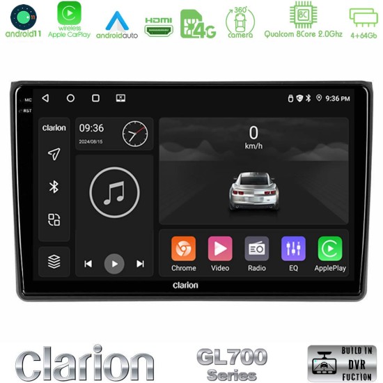 Clarion GL700 Series 8Core Android13 4+64GB Audi A4 B7 Navigation Multimedia Tablet 9" Με Carplay & Android Auto