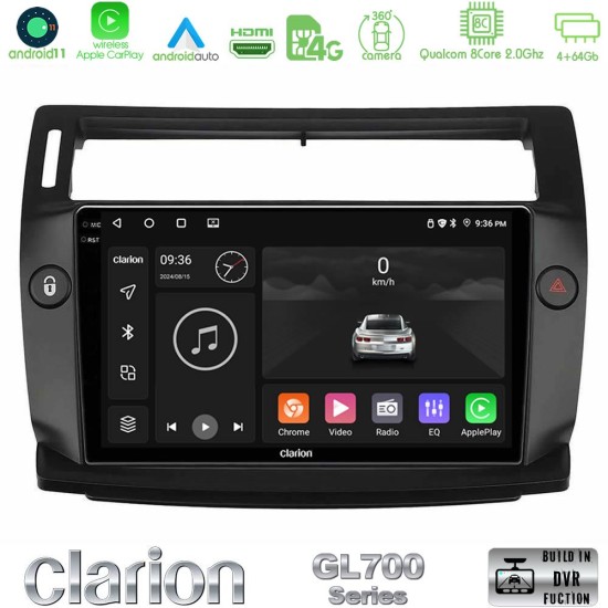 Clarion GL700 Series 8Core Android13 4+64GB Citroen C4 2004-2010 Navigation Multimedia Tablet 9" (μαύρο χρώμα) Με Carplay & Android Auto