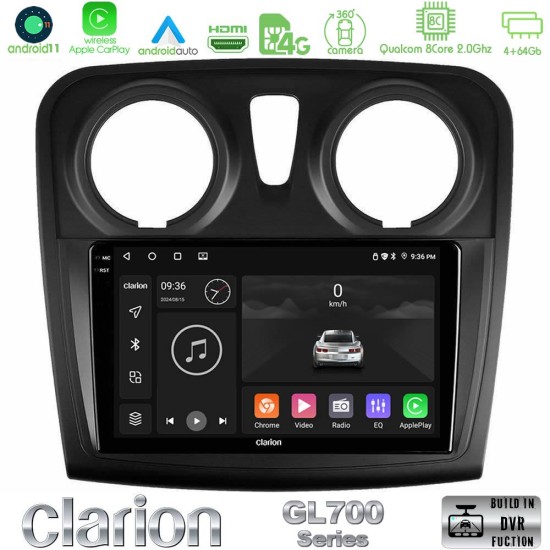 Clarion GL700 Series 8Core Android13 4+64GB Dacia Dokker 2014-2021 Navigation Multimedia Tablet 9" Με Carplay & Android Auto