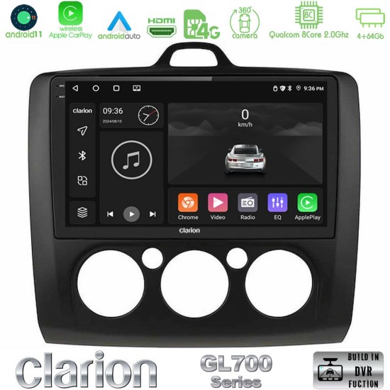 Clarion GL700 Series 8Core Android13 4+64GB Ford Focus Manual AC Navigation Multimedia Tablet 9" (Μαύρο Χρώμα) Με Carplay & Android Auto