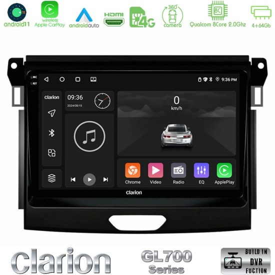 Clarion GL700 Series 8Core Android13 4+64GB Ford Ranger 2017-2022 Navigation Multimedia Tablet 9" Με Carplay & Android Auto