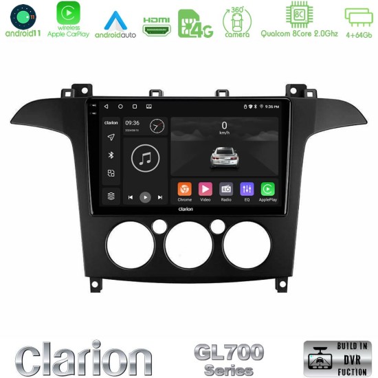 Clarion GL700 Series 8Core Android13 4+64GB Ford S-Max 2006-2008 (manual A/C) Navigation Multimedia Tablet 9" Με Carplay & Android Auto