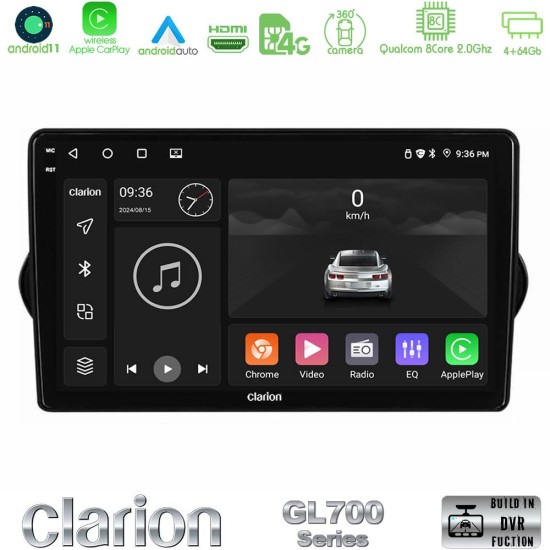 Clarion GL700 Series 8Core Android13 4+64GB Fiat Tipo 2015-2022  Navigation Multimedia Tablet 9" Με Carplay & Android Auto