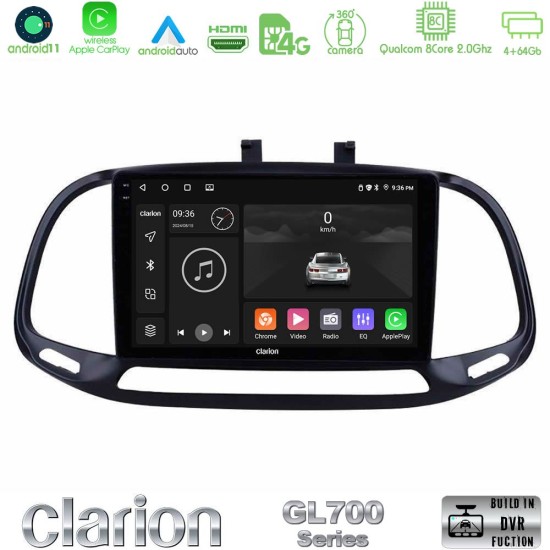 Clarion GL700 Series 8Core Android13 4+64GB Fiat Doblo 2015-2022 Navigation Multimedia Tablet 9" Με Carplay & Android Auto
