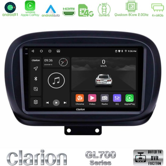 Clarion GL700 Series 8Core Android13 4+64GB Fiat 500X Navigation Multimedia Tablet 9" Με Carplay & Android Auto