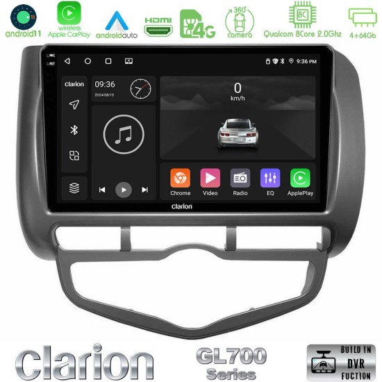 Clarion GL700 Series 8Core Android13 4+64GB Honda Jazz 2002-2008 (Auto A/C) Navigation Multimedia Tablet 9" Με Carplay & Android Auto