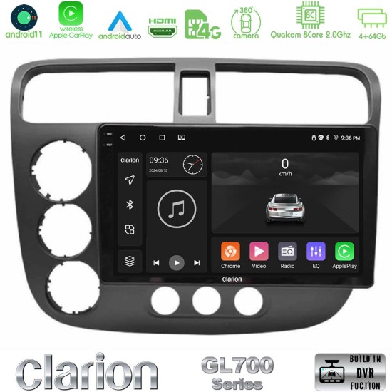 Clarion GL700 Series 8Core Android13 4+64GB Honda Civic 2001-2005 Navigation Multimedia Tablet 9" Με Carplay & Android Auto