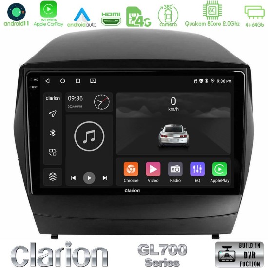 Clarion GL700 Series 8Core Android13 4+64GB Hyundai IX35 Auto A/C Navigation Multimedia Tablet 9" Με Carplay & Android Auto