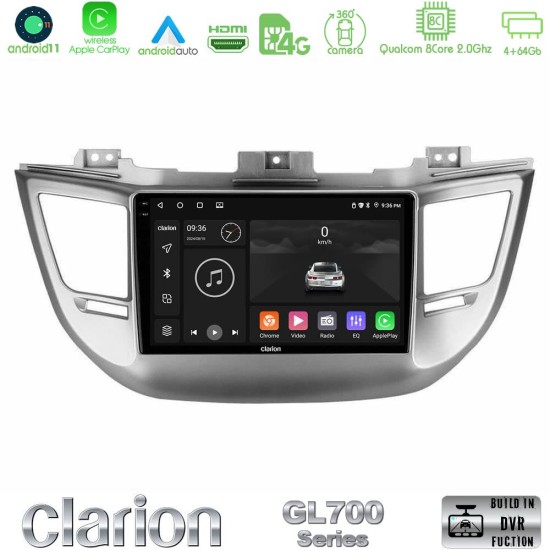 Clarion GL700 Series 8Core Android13 4+64GB Hyundai Tucson 2015-2018 Navigation Multimedia Tablet 9" Με Carplay & Android Auto