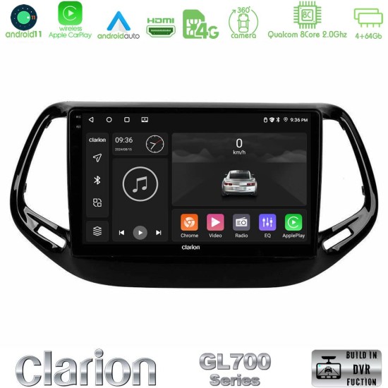 Clarion GL700 Series 8Core Android13 4+64GB Jeep Compass 2017> Navigation Multimedia Tablet 10" Με Carplay & Android Auto