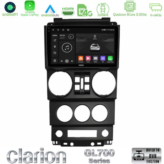 Clarion GL700 Series 8Core Android13 4+64GB Jeep Wrangler 2008-2010 Navigation Multimedia Tablet 9" Με Carplay & Android Auto
