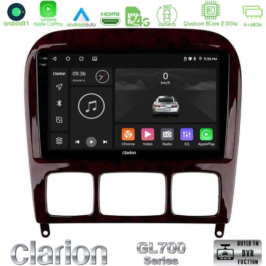 Clarion GL700 Series 8Core Android13 4+64GB Mercedes S Class 1999-2004 (W220) Navigation Multimedia Tablet 9" Με Carplay & Android Auto