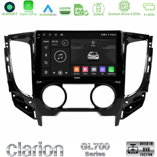 Clarion GL700 Series 8Core Android13 4+64GB Mitsubishi L200 2016-> & Fiat Fullback (Manual A/C) Navigation Multimedia Tablet 9" Με Carplay & Android Auto
