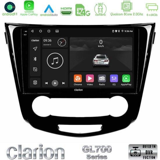 Clarion GL700 Series 8Core Android13 4+64GB Nissan Qashqai J11 (Manual A/C) Navigation Multimedia Tablet 10" Με Carplay & Android Auto