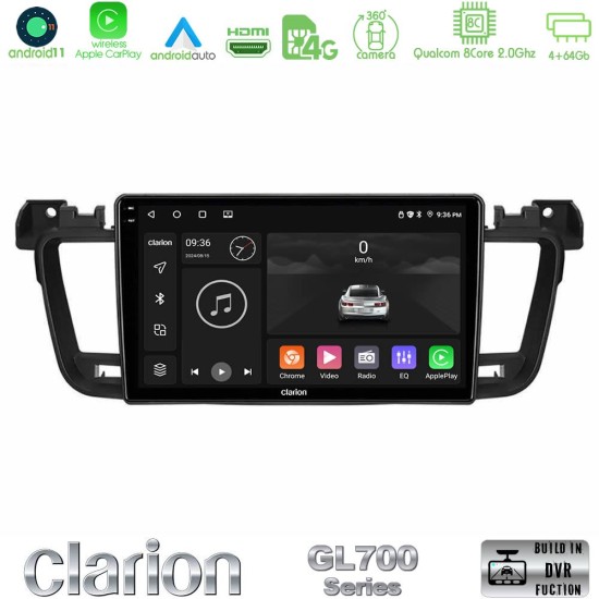 Clarion GL700 Series 8Core Android13 4+64GB Peugeot 508 2010-2018 Navigation Multimedia Tablet 9" Με Carplay & Android Auto Clarion GL700 Series 8Core Android13 4+64GB Peugeot 508 2010-2018 Navigation Multimedia Tablet 9" Με Carplay & Android Auto