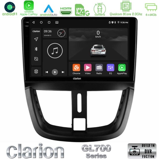 Clarion GL700 Series 8Core Android13 4+64GB Peugeot 207 Navigation Multimedia Tablet 9" Με Carplay & Android Auto