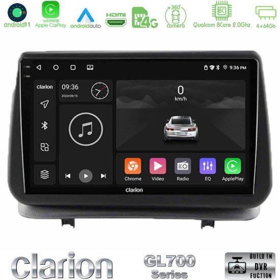 Clarion GL700 Series 8Core Android13 4+64GB Renault Clio 2005-2012 Navigation Multimedia Tablet 9" Με Carplay & Android Auto