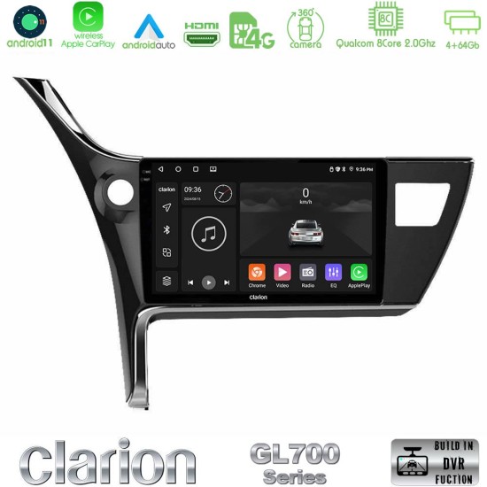 Clarion GL700 Series 8Core Android13 4+64GB Toyota Corolla 2017-2018 Navigation Multimedia Tablet 10" Με Carplay & Android Auto