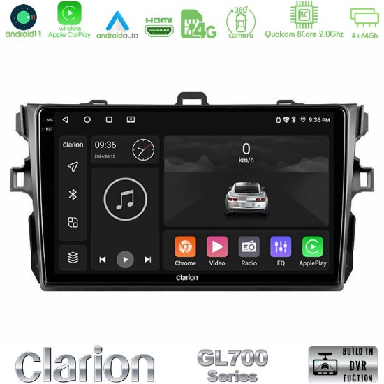 Clarion GL700 Series 8Core Android13 4+64GB Toyota Corolla 2007-2012 Navigation Multimedia Tablet 9" Με Carplay & Android Auto
