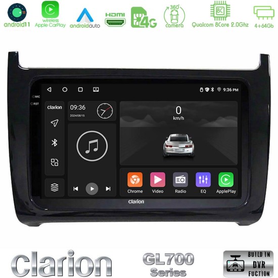 Clarion GL700 Series 8Core Android13 4+64GB Vw Polo 2009-2014 Navigation Multimedia Tablet 9" Με Carplay & Android Auto
