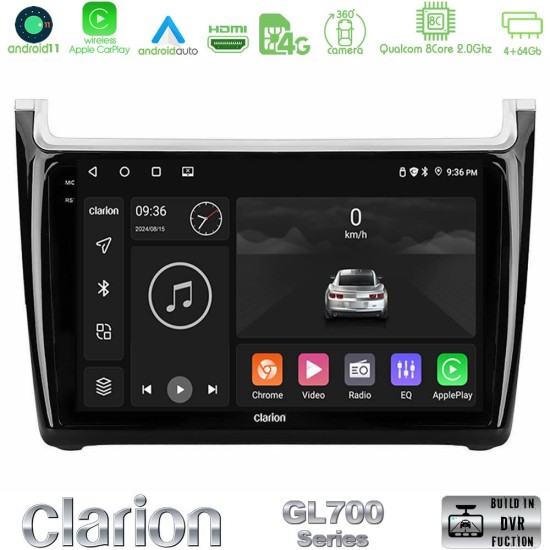 Clarion GL700 Series 8Core Android13 4+64GB Vw Polo 2014-2017 Navigation Multimedia Tablet 9" Με Carplay & Android Auto