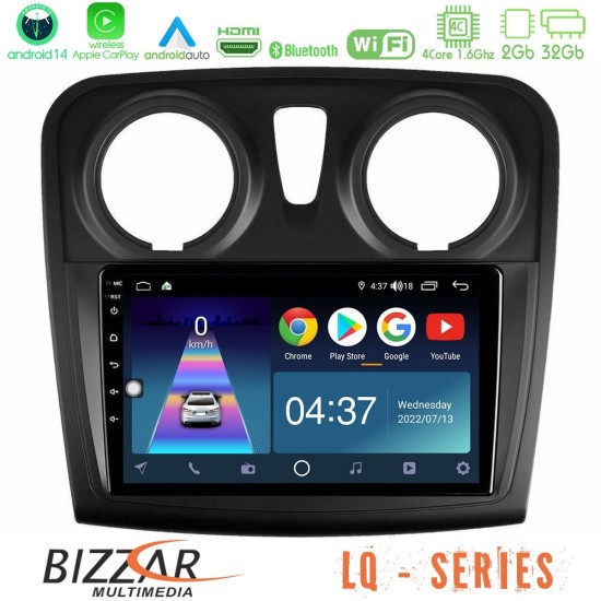 Bizzar LQ Series 4Core Android14 2+32GB    Dacia Dokker 2014-2021 Navigation Multimedia Tablet 9"  Με Carplay & Android Auto