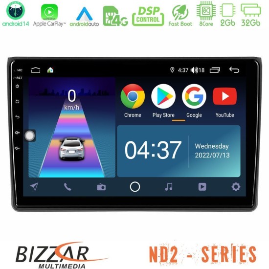 Bizzar ND2 Series 8Core Android14 2+32GB  Audi A4 B7 Navigation Multimedia Tablet 9" Με Carplay & Android Auto