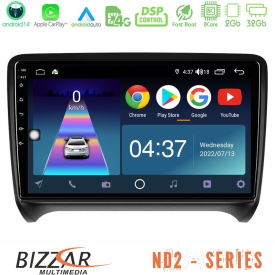 Bizzar ND2 Series 8Core Android14 2+32GB  Audi TT B7 Navigation Multimedia Tablet 9" Με Carplay & Android Auto