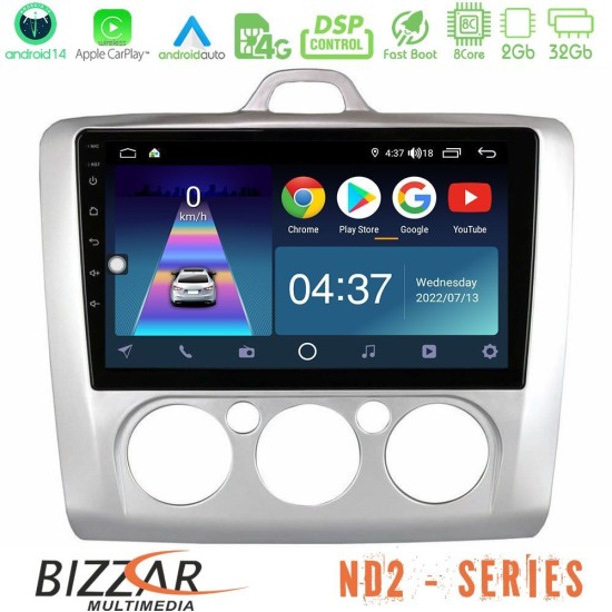 Bizzar ND2 Series 8Core Android14 2+32GB  Ford Focus Manual AC Navigation Multimedia Tablet 9" Με Carplay & Android Auto
