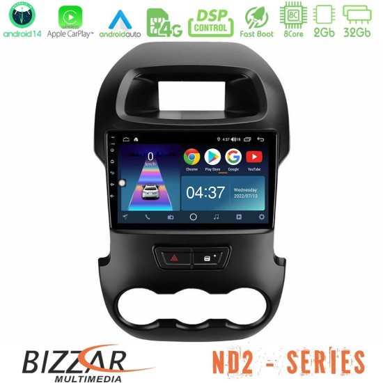 Bizzar ND2 Series 8Core Android14 2+32GB  Ford Ranger 2012-2016 Navigation Multimedia Tablet 9" Με Carplay & Android Auto
