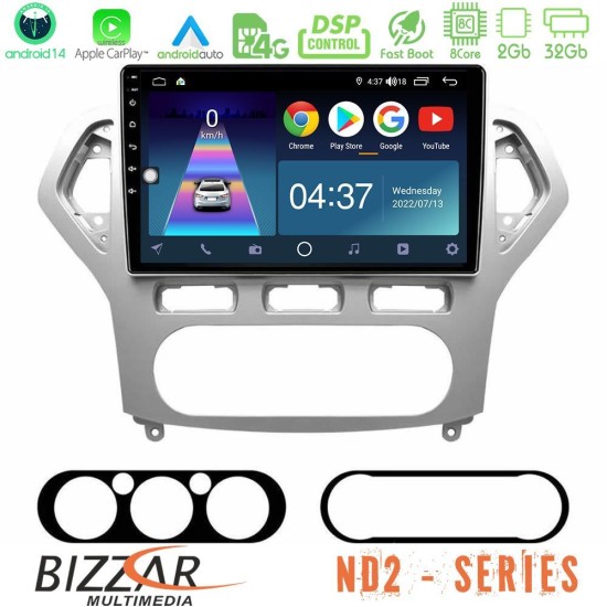 Bizzar ND2 Series 8Core Android14 2+32GB  Ford Mondeo 2007-2010 AUTO A/C Navigation Multimedia Tablet 9" Με Carplay & Android Auto