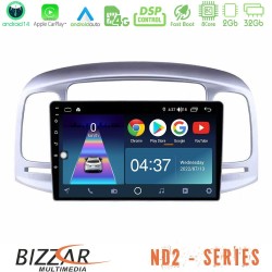 Bizzar ND2 Series 8Core Android14 2+32GB Hyundai Accent 2006-2011 Navigation Multimedia Tablet 9" Με Carplay & Android Auto Bizzar ND2 Series 8Core Android14 2+32GB Hyundai Accent 2006-2011 Navigation Multimedia Tablet 9" Με Carplay & Android Auto