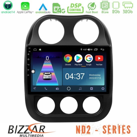 Bizzar ND2 Series 8Core Android14 2+32GB  Jeep Compass 2012-2016 Navigation Multimedia Tablet 9" Με Carplay & Android Auto