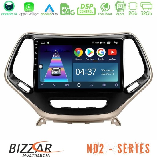 Bizzar ND2 Series 8Core Android14 2+32GB  Jeep Cherokee 2014-2019 Navigation Multimedia Tablet 9" Με Carplay & Android Auto