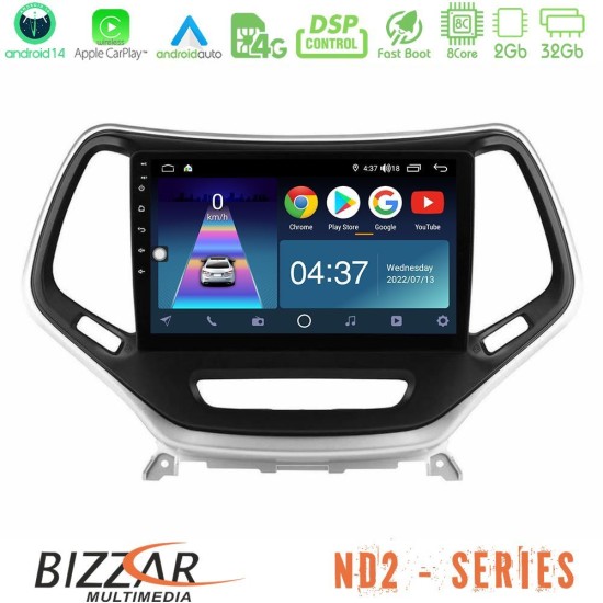 Bizzar ND2 Series 8Core Android14 2+32GB  Jeep Cherokee 2014-2019 Navigation Multimedia Tablet 9" (Ασημί Χρώμα) Με Carplay & Android Auto