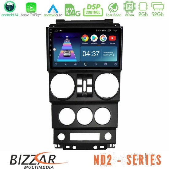 Bizzar ND2 Series 8Core Android14 2+32GB  Jeep Wrangler 2008-2010 Navigation Multimedia Tablet 9" Με Carplay & Android Auto
