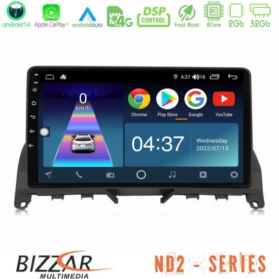 Bizzar ND2 Series 8Core Android14 2+32GB  Mercedes C Class W204 Navigation Multimedia Tablet 9" Με Carplay & Android Auto