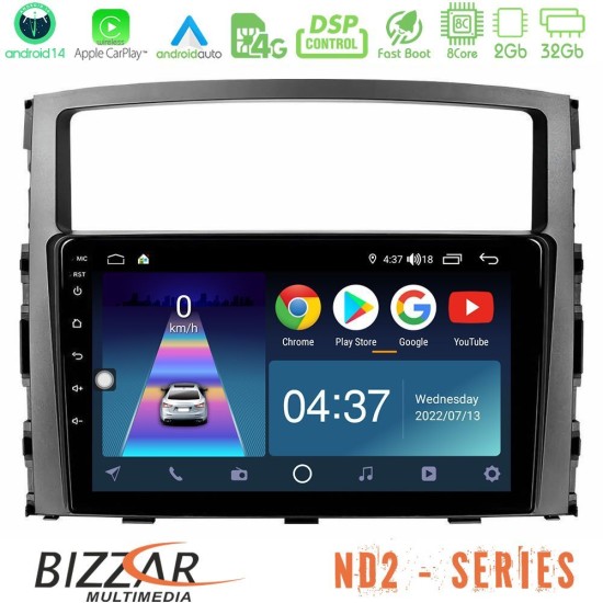 Bizzar ND2 Series 8Core Android14 2+32GB  Mitsubishi Pajero 2008-2009 Navigation Multimedia Tablet 9" Με Carplay & Android Auto