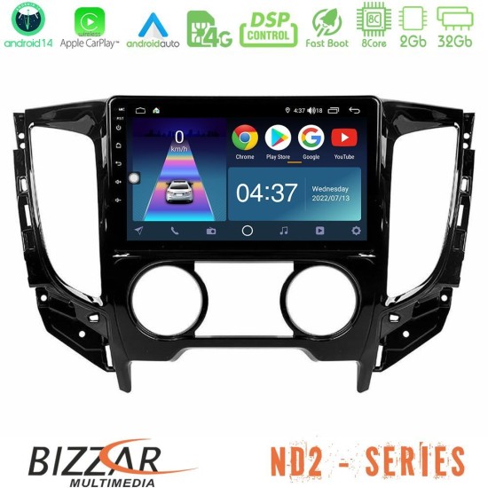Bizzar ND2 Series 8Core Android14 2+32GB  Mitsubishi L200 2016-> & Fiat Fullback (Manual A/C) Navigation Multimedia Tablet 9" Με Carplay & Android Auto
