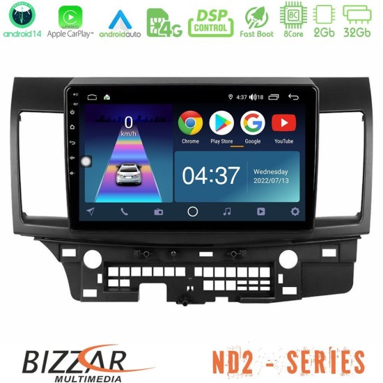 Bizzar ND2 Series 8Core Android14 2+32GB  Mitsubishi Lancer 2008 – 2015 Navigation Multimedia Tablet 10" Με Carplay & Android Auto
