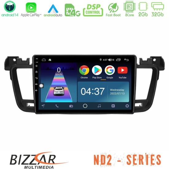 Bizzar ND2 Series 8Core Android14 2+32GB  Peugeot 508 2010-2018 Navigation Multimedia Tablet 9" Με Carplay & Android Auto