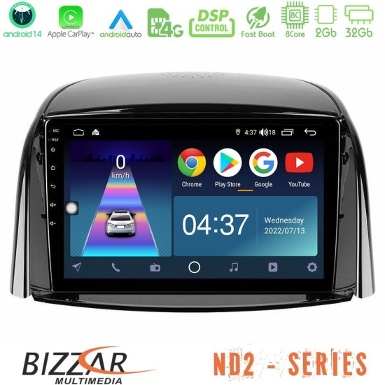 Bizzar ND2 Series 8Core Android14 2+32GB  Renault Koleos 2007-2015 Navigation Multimedia Tablet 9" Με Carplay & Android Auto