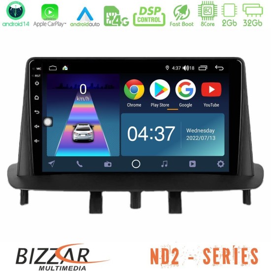 Bizzar ND2 Series 8Core Android14 2+32GB  Renault Megane 3 2009-2015 Navigation Multimedia Tablet 9" Με Carplay & Android Auto