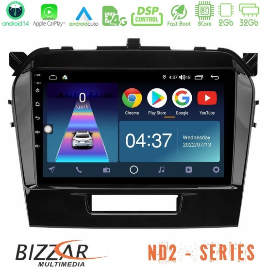Bizzar ND2 Series 8Core Android14 2+32GB  Suzuki Vitara 2015-2021 Navigation Multimedia Tablet 9" Με Carplay & Android Auto