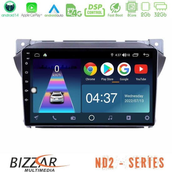 Bizzar ND2 Series 8Core Android14 2+32GB  Suzuki Alto & Nissan Pixo Navigation Multimedia Tablet 9" Με Carplay & Android Auto